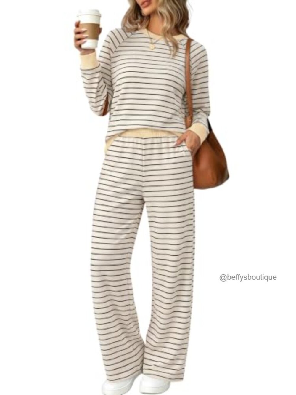 Womens Two Piece Lounge Set Wide Leg Pants Raglan Sleeve Crew Neck Travel Outfit